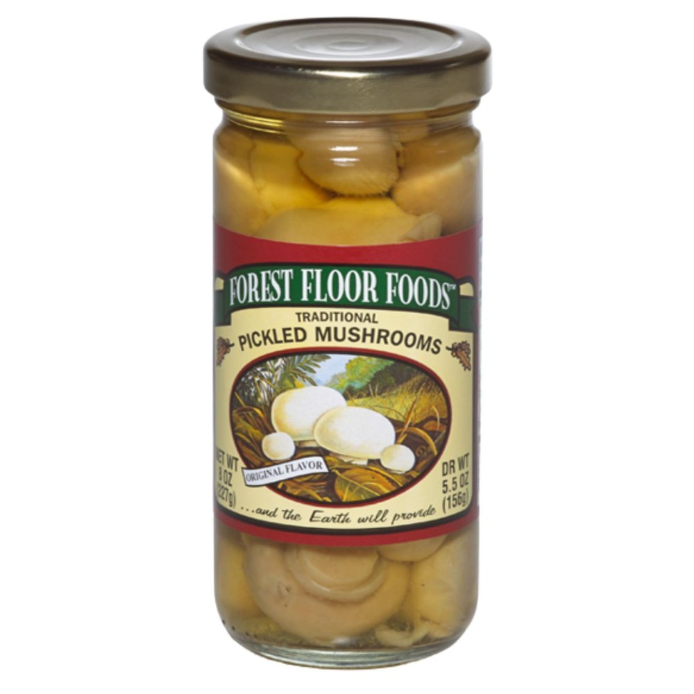 Forest Floor Foods Traditional Pickled Mushrooms, Pickled Fresh Mushrooms, Classic Tangy & Sharp Flavor, Pickled Vegetables, 8 Oz (1 Pack)
