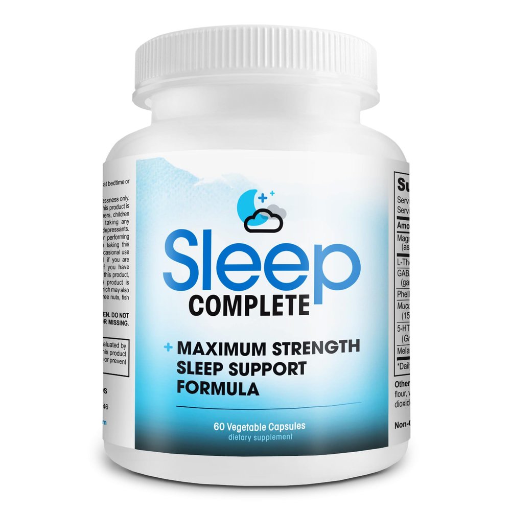 Sleep Complete - 6-in-1 Natural Sleep Support Formula Blend of L-Theanine, 5-HTP, Melatonin, Magnesium, Mucuna Pruriens Extract, GABA, and Phellodendron Bark (herb Powder).