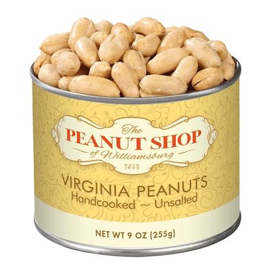 The Peanut Shop of Williamsburg Unsalted Williamsburg Virginia Peanuts, Non-Gmo Handcooked Salt Free - 9 Oz Tin