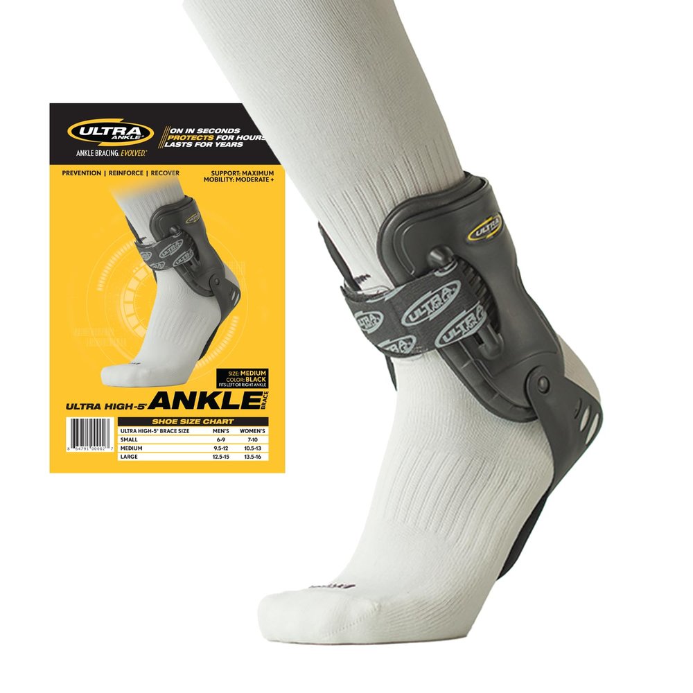 Ultra High-5 Ankle Support Brace Everyday Stability Gear for Chronic Ankle Instability Rigid Bilateral Shell, Boot-Ready Fit for Workers, Hikers, & Comfortable Support for Active Aging Adults - Medium