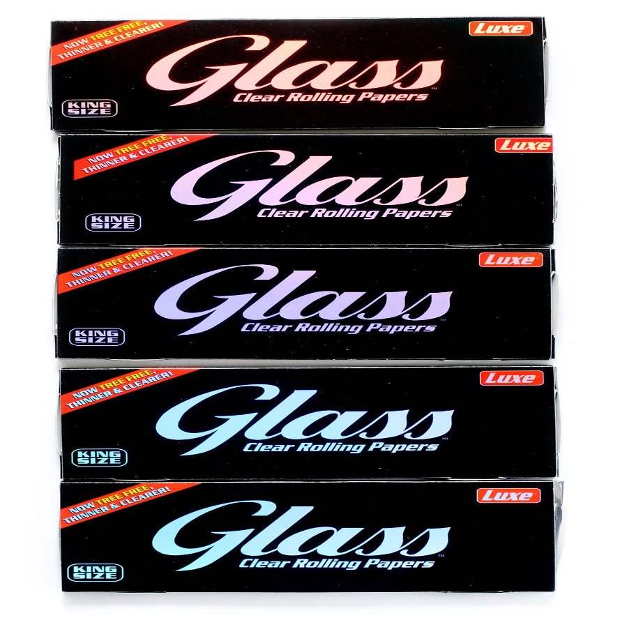 5 Booklets x GLASS Clear Rolling Paper King Size - 100% Natural - 200 Papers