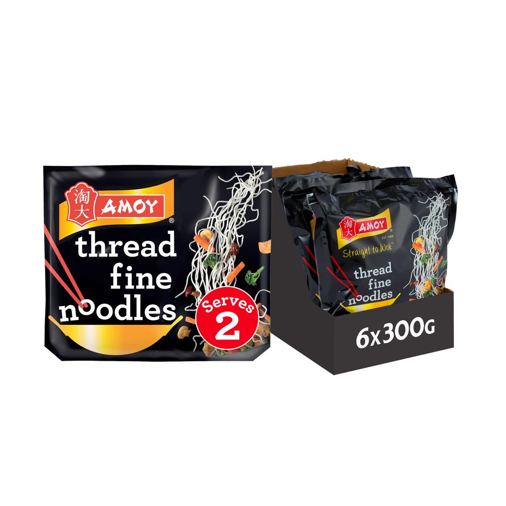 Amoy Straight to Wok Thread Fine Noodles (2 per pack - 300g) - Pack of 6