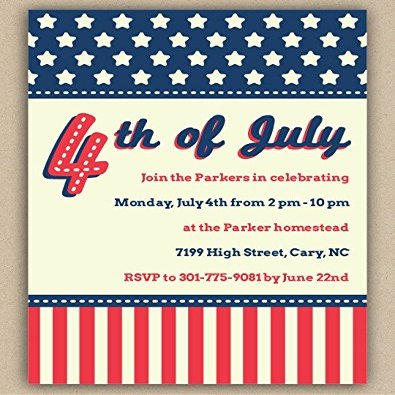Personalized Fourth of July Invite Cards (30 Cards and Blank Envelopes)