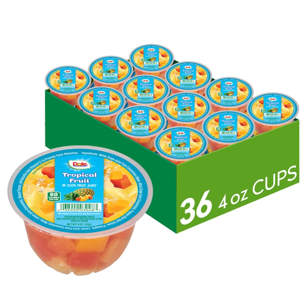 Dole Fruit Bowls Tropical Fruit in 100% Juice Snacks, 4oz 36 Total Cups, Gluten & Dairy Free, Bulk Lunch Snacks for Kids & Adults