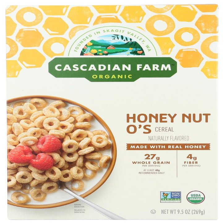 Cascadian Farm Honey Nut O's Cer 36x 9.5OZ