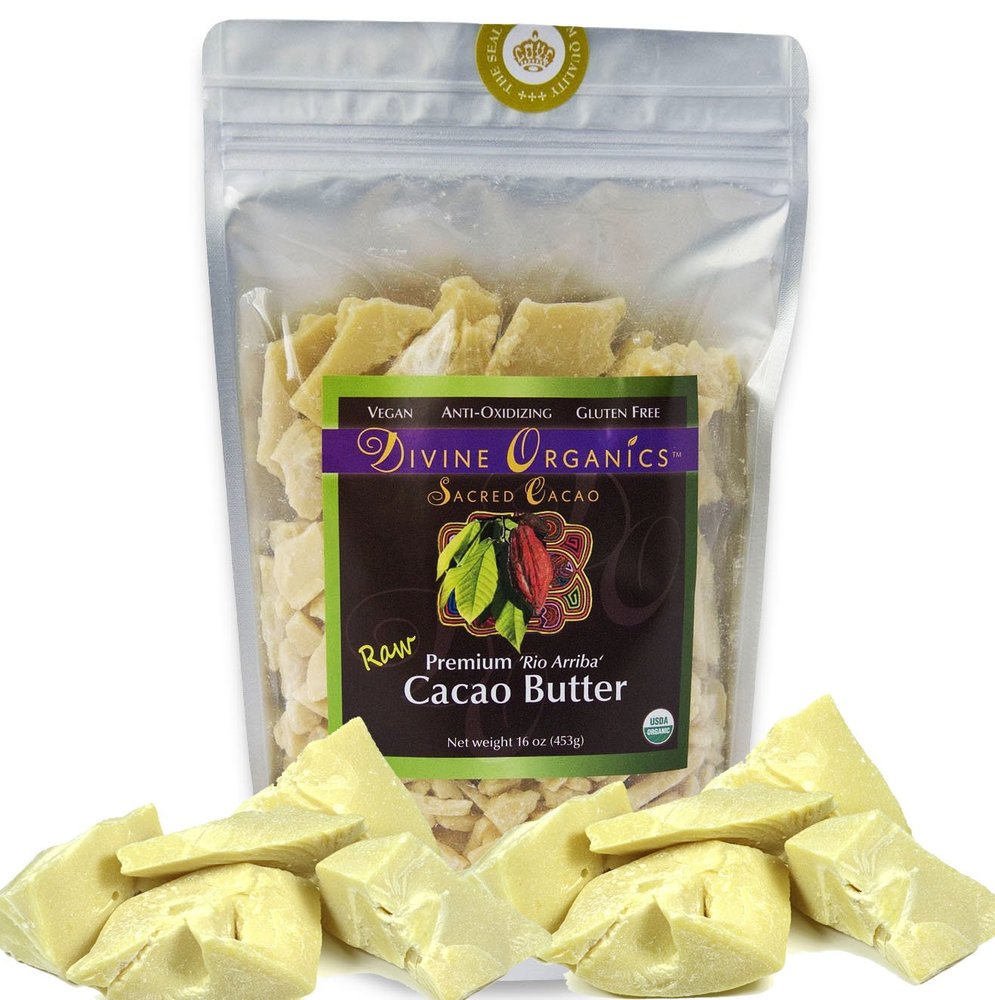 Divine Organics Raw Cacao Butter/Cocoa Butter - Certified Organic - Food Grade - Edible - Fragrant, Natural Skin Moisturizer (16 oz)