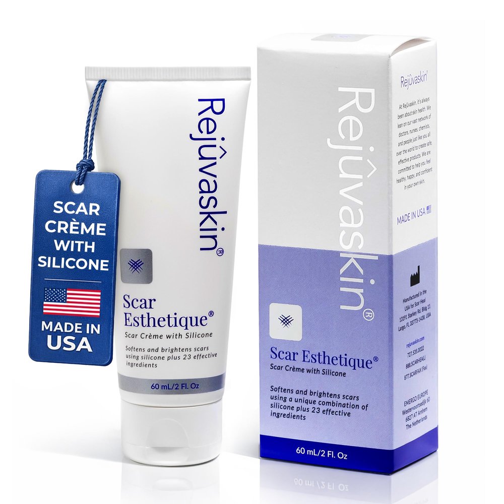 Rejuvaskin Scar Esthetique Silicone Scar Cream, Advanced Keloid & Surgical Scar Treatment, Fades Discoloration & Acne Scars with Onion Extract, Arnica & Vitamin C 60mL