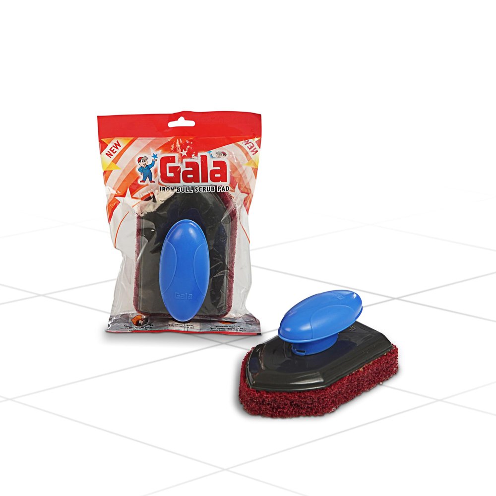 Gala Iron Bull Floor Scrub Pad, Bathroom Tile and Floor Cleaning Brush, 1 Piece with Plastic Handle