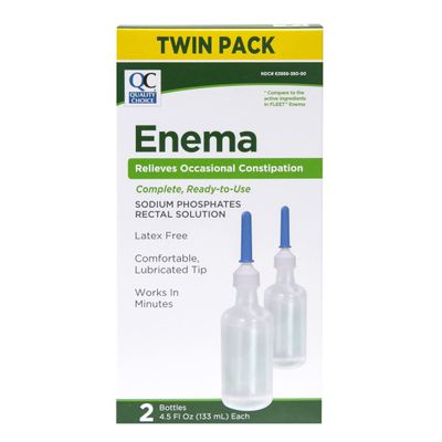 Quality Choice Enema Twin Pack, Relieves Occasional Constipation, Complete & Ready to Use, Sodium Phosphates Rectal Solution, Latex Free, Comfortable Lubricated Tip, Each Pack Contains 2 Bottle