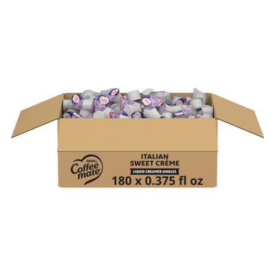 Nestle Coffee mate Coffee Creamer, Italian Sweet Creme, Liquid Creamer Singles, Non Dairy, No Refrigeration, 0.375 fl oz Tubs (Pack of 180)