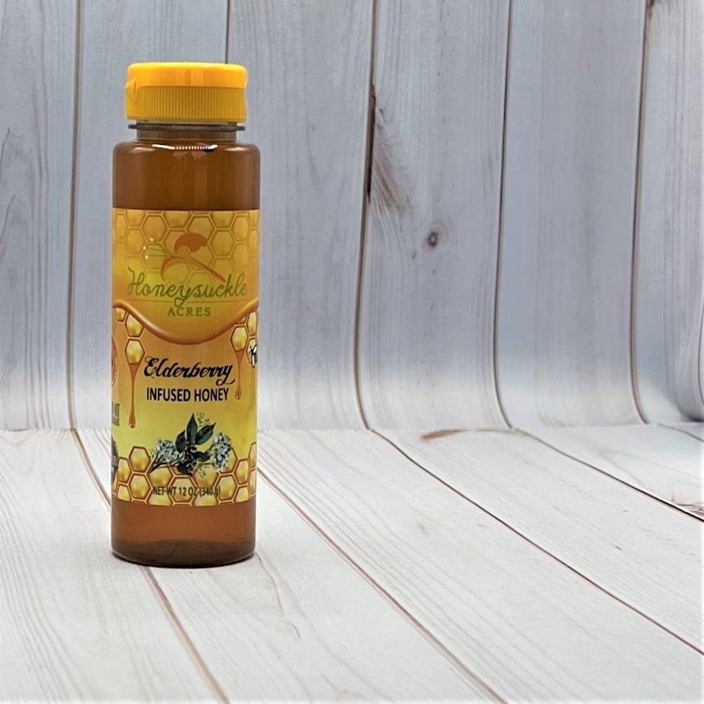 Elderberry Honey - Organically Flavored Raw Honey - Squeeze Bottle (Net Wt 12 oz) - NEW Size