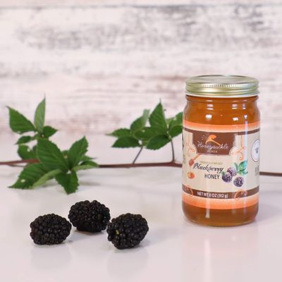Blackberry Honey - Organically Flavored Raw Honey - Glass Jar (Net Wt 11 Oz)