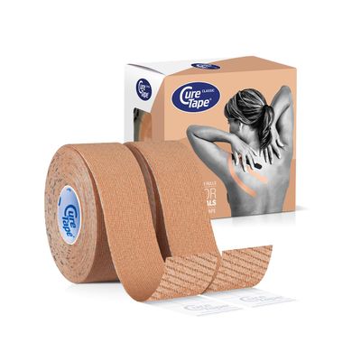 CureTape 1 inch Kinesiology Tape 2 Rolls | Waterproof, Latex Free & Hypoallergenic | Therapeutic Kinesiology Tape for Professionals | Relief Pain, Supports Muscles, Lympatic Taping | Beige