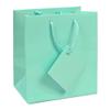 10 pcs Small Fancy Robin's Egg Blue Glossy Finish Shopping Paper Gift Sales Tote Bags with Blank Message Tag 4" x 2.75" x 4.5"
