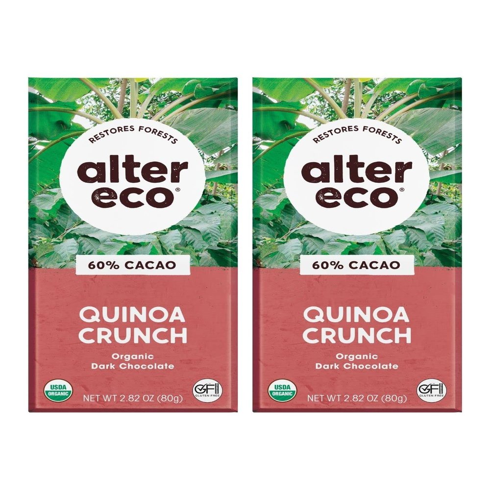 Alter Eco | Dark Chocolate Bars | Pure Dark Cocoa, Fair Trade, Organic, Non-GMO, Gluten Free (2-Pack Dark Quinoa Crunch)