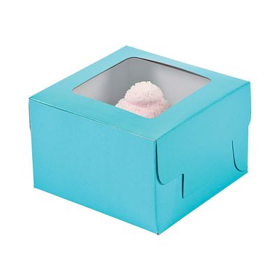 Fun Express Light Blue Cupcake Boxes, 12 Count - Each With Clear Window - Treat Boxes For Birthday Party, Events, Baby Shower, Wedding, And More