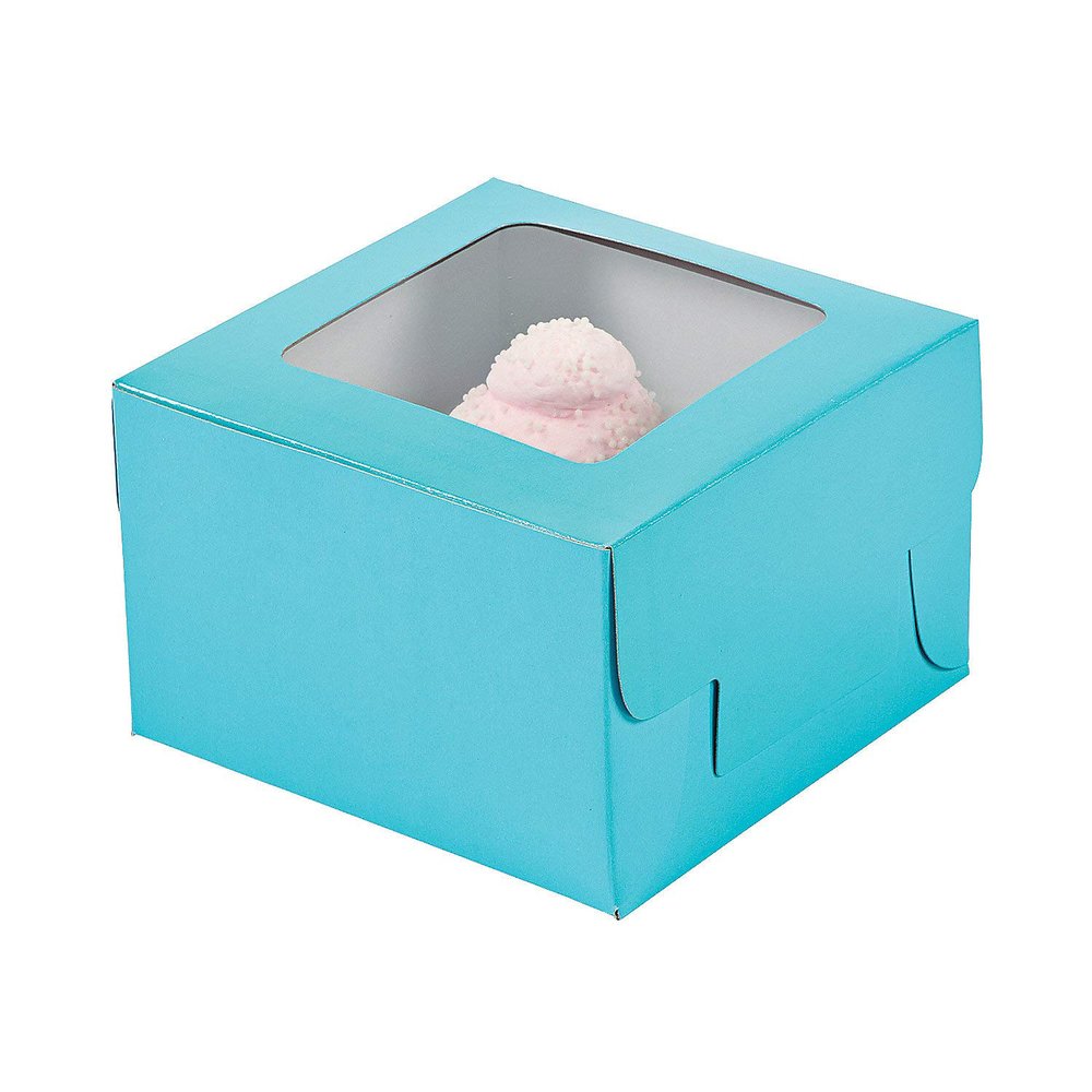 Fun Express Light Blue Cupcake Boxes, 12 Count - Each With Clear Window - Treat Boxes For Birthday Party, Events, Baby Shower, Wedding, And More
