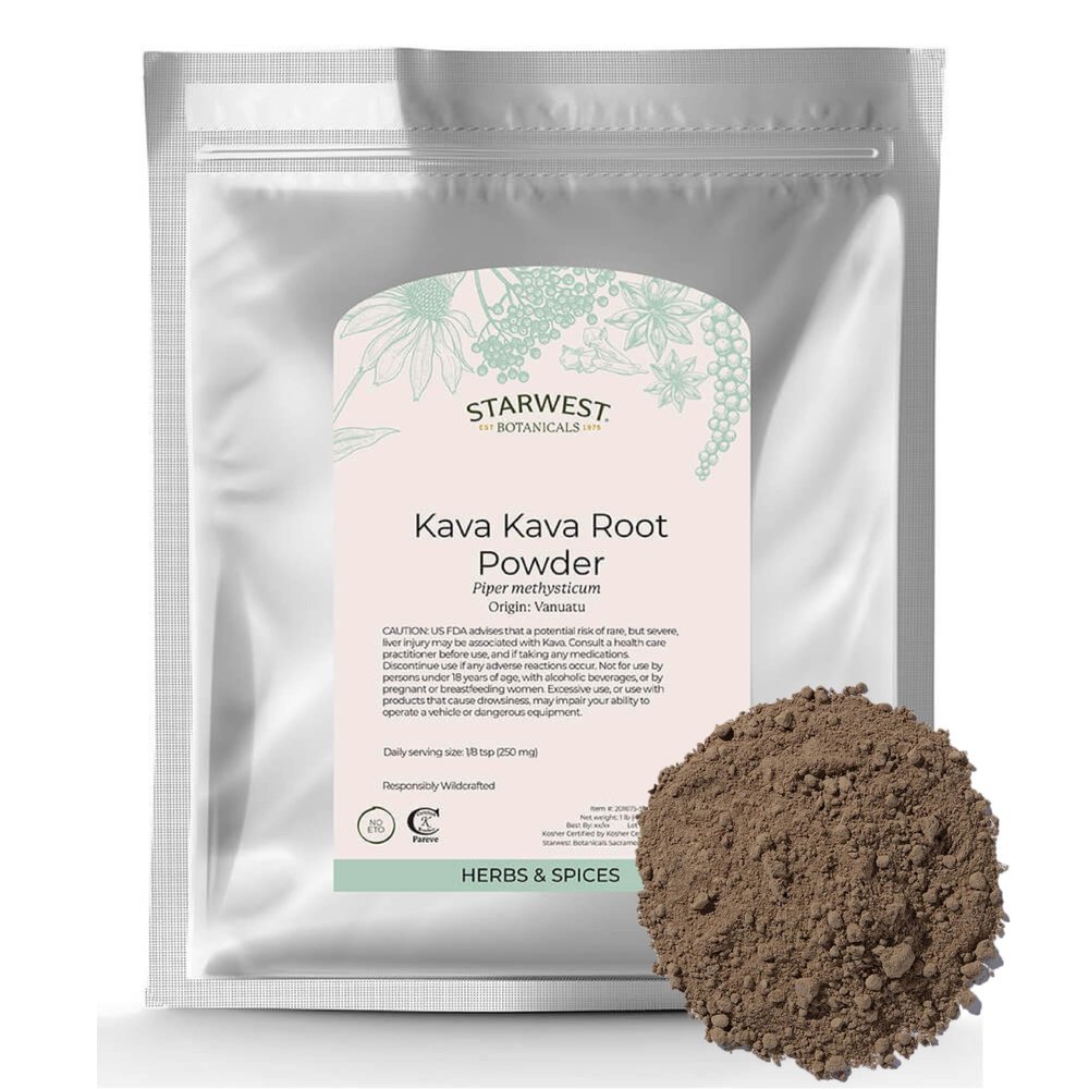 Starwest Botanicals Kava Kava Root Powder - Dried Herb for Tea & Beverages, Natural Piper Methysticum, Wildcrafted, Finely Ground, Certified Kosher - Bulk 1 lb Bag