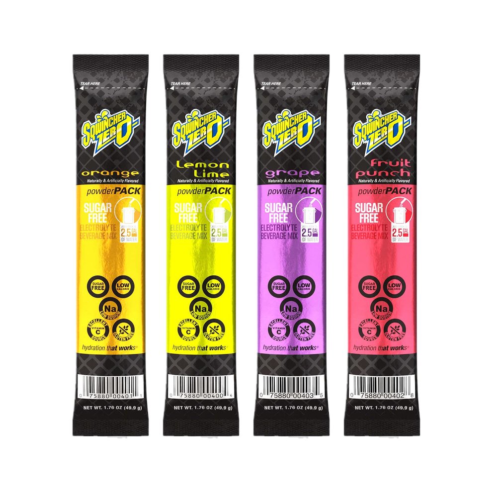 Sqwincher Zero Power Pack | Assorted Flavored | Sugar Free | Low Calorie | Low Sodium | Electrolyte Replenishment Hydration Drink Mix | Just Add to 2.5 Galons of Water | 1.76 oz (Pack of 32)
