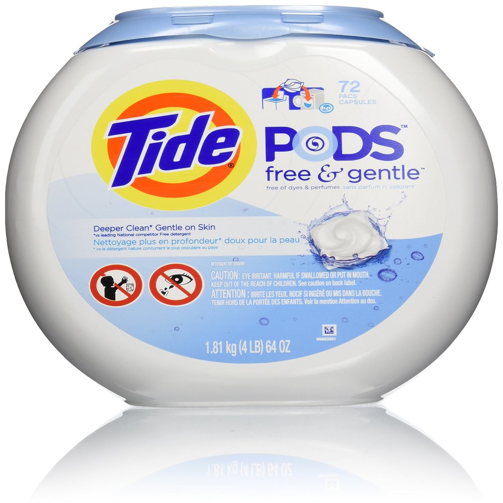 Tide Free and Gentle Laundry Detergent Pods, 72 Count, Unscented and Hypoallergenic for Sensitive Skin