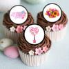 24 Pink Edible Flower Mothers Day Cupcake Toppers, Elegant Wafer Card Cake Decor for Women, Happy Mothers Day Decorations, Flower Cookie Decorations For Women, 4cm / 1.5 inch view 2