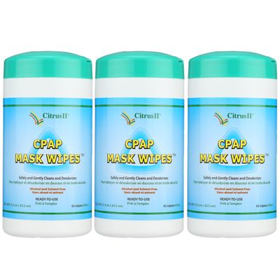 Citrus II CPAP Cleaning Wipes - Sanitizies BIPAP and CPAP Masks - Removes Dirt and Oil - Clean Citrus Scent - 62 Wipes Per Canister - Pack of 3