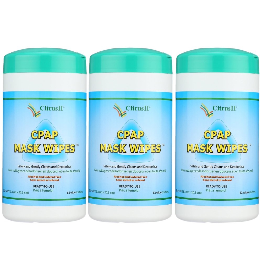 Citrus II CPAP Cleaning Wipes - Sanitizies BIPAP and CPAP Masks - Removes Dirt and Oil - Clean Citrus Scent - 62 Wipes Per Canister - Pack of 3