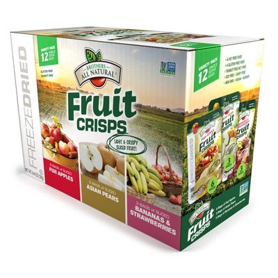Brothers All Natural Freeze Dried Fruit Crisps, Variety Pack, 12 Single Serve Bags, Fuji Apple, Asian Pear, Banana Strawberry, Made with 100% Fruit, Gluten Free, Soy Free, Vegan, Healthy Snack