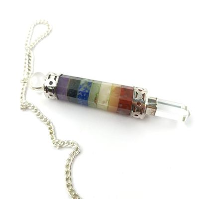 7 Chakra Stones Pendulum Gemstone Pendant Energy Healing Dowsing Crystal Pendulum Dowsing Pendulum with Chakra Chain and Crystal Ball for Reiki Healing and Crystal Grid Meditation