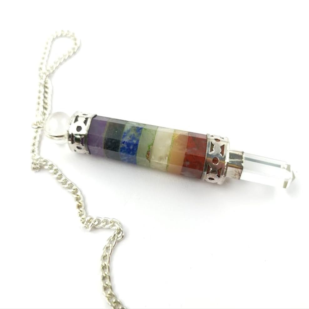 7 Chakra Stones Pendulum Gemstone Pendant Energy Healing Dowsing Crystal Pendulum Dowsing Pendulum with Chakra Chain and Crystal Ball for Reiki Healing and Crystal Grid Meditation