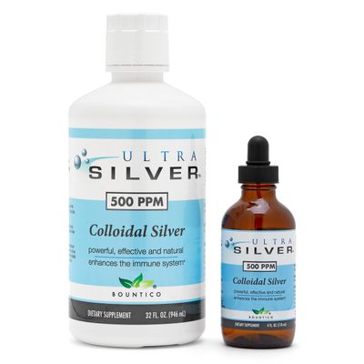 Ultra Silver Colloidal Silver | 500 PPM, 32 Oz (946mL) | Mineral Supplement | True Colloidal Silver - 4 oz Dropper Bottle (Empty) Included for Dispensing!