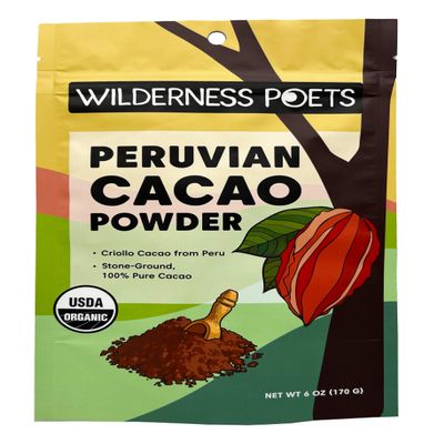 Wilderness Poets, Organic Cacao Powder. Unsweetened, 100% Peruvian Heirloom Cacao (Criollo Variety) - 6oz - 170g