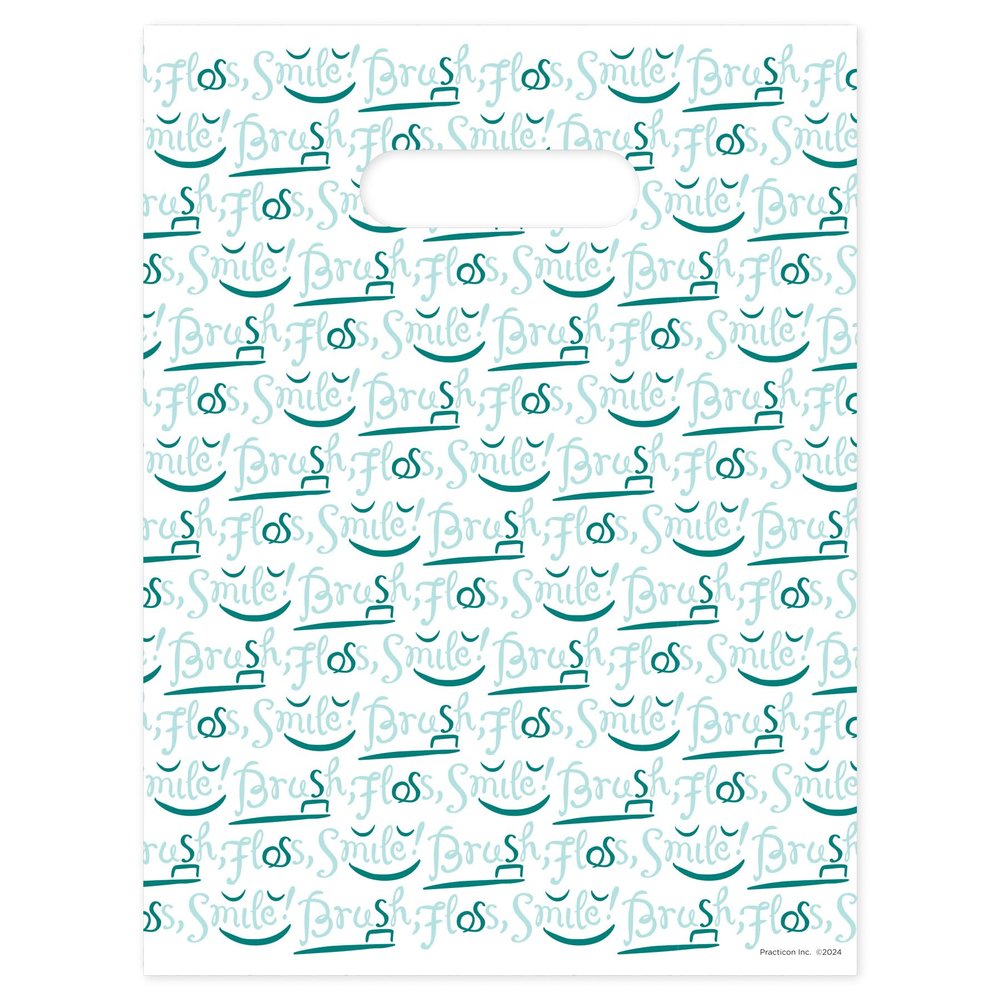 Brush Floss Smile Script Dental Giveaway Bags, 9" x 12", 100 Pack