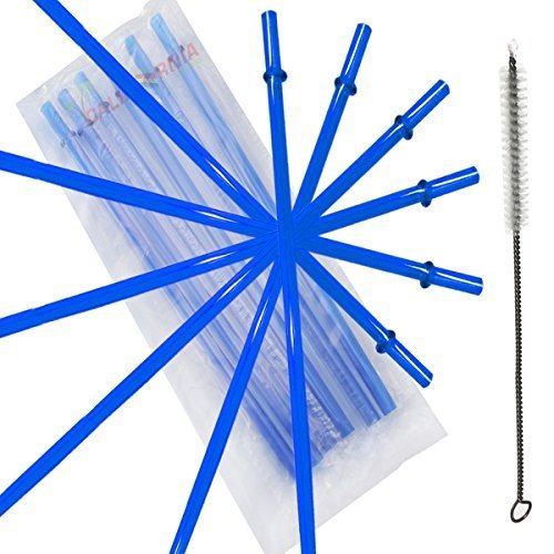 10.5 Inch, Set of 6 Blue Replacement Acrylic Straws and 1 Nylon Straw Cleaning Brush for 16oz, 20oz, 24oz Tumblers... (Blue, 10.5)