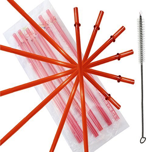 10.5 Inch, Set of 6 Red Replacement Acrylic Straws and 1 Nylon Straw Cleaning Brush for 16oz, 20oz, 24oz Tumblers. (Red, 10.5)