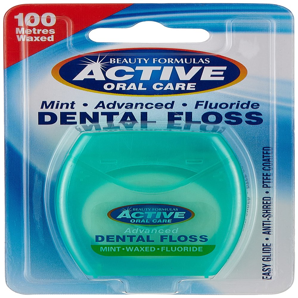 Beauty Formulas Active Oral Care Advanced Dental Floss with Mint Wax Fluoride, 100 Metre Size
