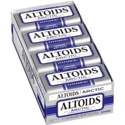ALTOIDS Arctic Peppermint Breath Mints Hard Candy Bulk, 1.2 oz Tin (Pack of 8)