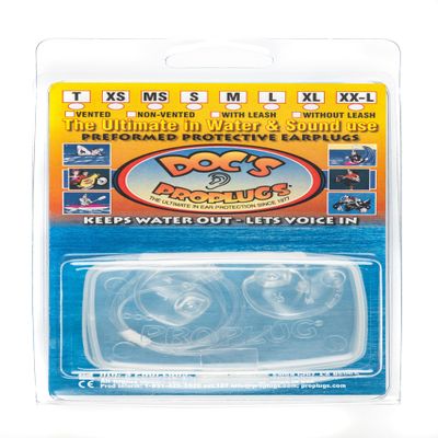 Medium Vented Docs Proplugs Clear with Leash Reusable Earplugs for Surfing, Swimming, Diving & Water Sports | Blocks Cold Water & Wind | Helps Equalize Pressure | Made in USA
