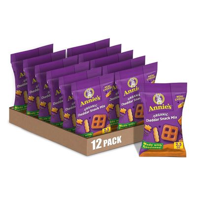 Annies Organic Cheddar Snack Mix With Assorted Crackers and Pretzels, 2.5 oz. Bag (Pack of 12)