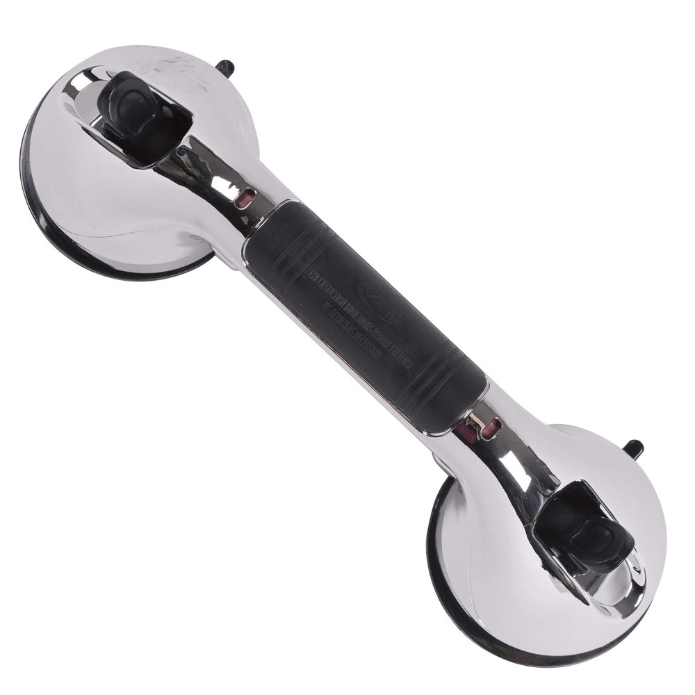 CAREX Ultra Grip Shower Grab Bar - Shower Handle and Bathroom Bar - 12 Inch Safety Bar With Dual Locking Suction Cups For Bathtubs and Showers, Chrome