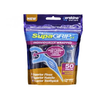 Piksters Monofilament Supagrip Flosser and Toothpick, Pack of 50