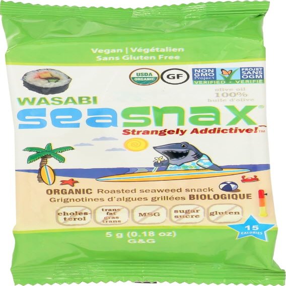 Seasnax Grab & Go Seaweed Snacks Wasabi 0.18 Oz (Pack of 24) - Pack Of 24