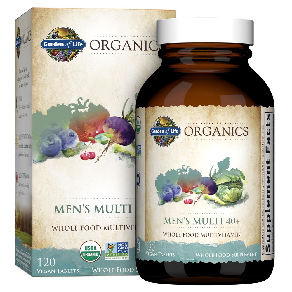 Garden of Life Organics Whole Food Multivitamin for Men 40+ 120 Tablets, Vegan Mens Multi for Health & Well-Being Certified Organic Whole Food Vitamins & Minerals for Men Over 40 Mens Vitamins