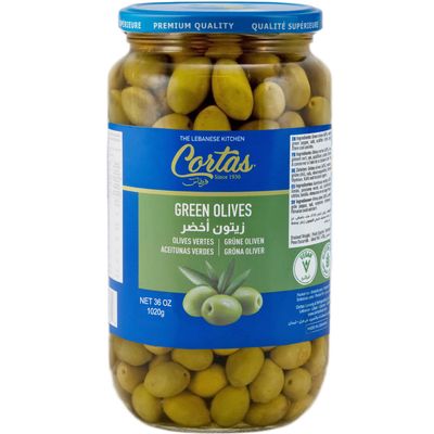 Cortas - Green Olives Whole, 36 oz (1020 g)