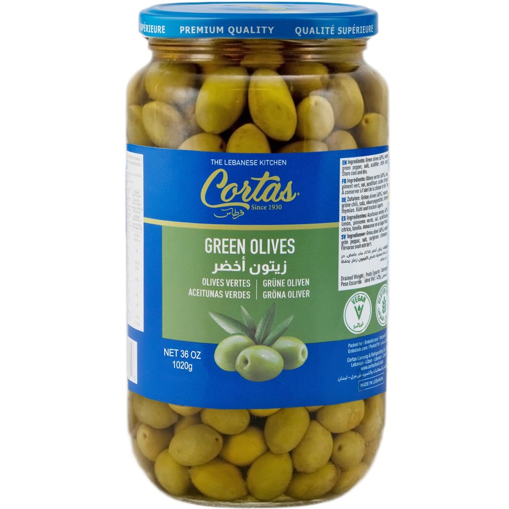 Cortas - Green Olives Whole, 36 oz (1020 g)