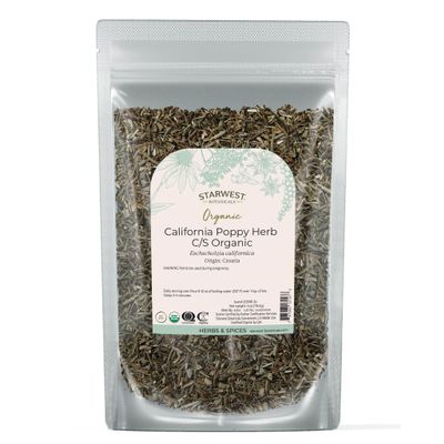Starwest Botanicals Dried California Poppy Herb Organic - Loose Leaf, Use for Tea, Natural Herbal Blends, & Tinctures, Cut & Sifted, Certified Kosher, Non-GMO - 4 oz Pouch