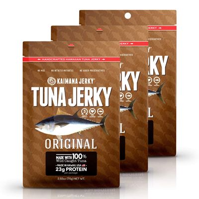 Kaimana Wild-Caught Ahi Tuna Jerky - Original | Rich in Omega-3s & High in Protein | All-Natural & Organic Fish Jerky (3 pack, 2 oz)