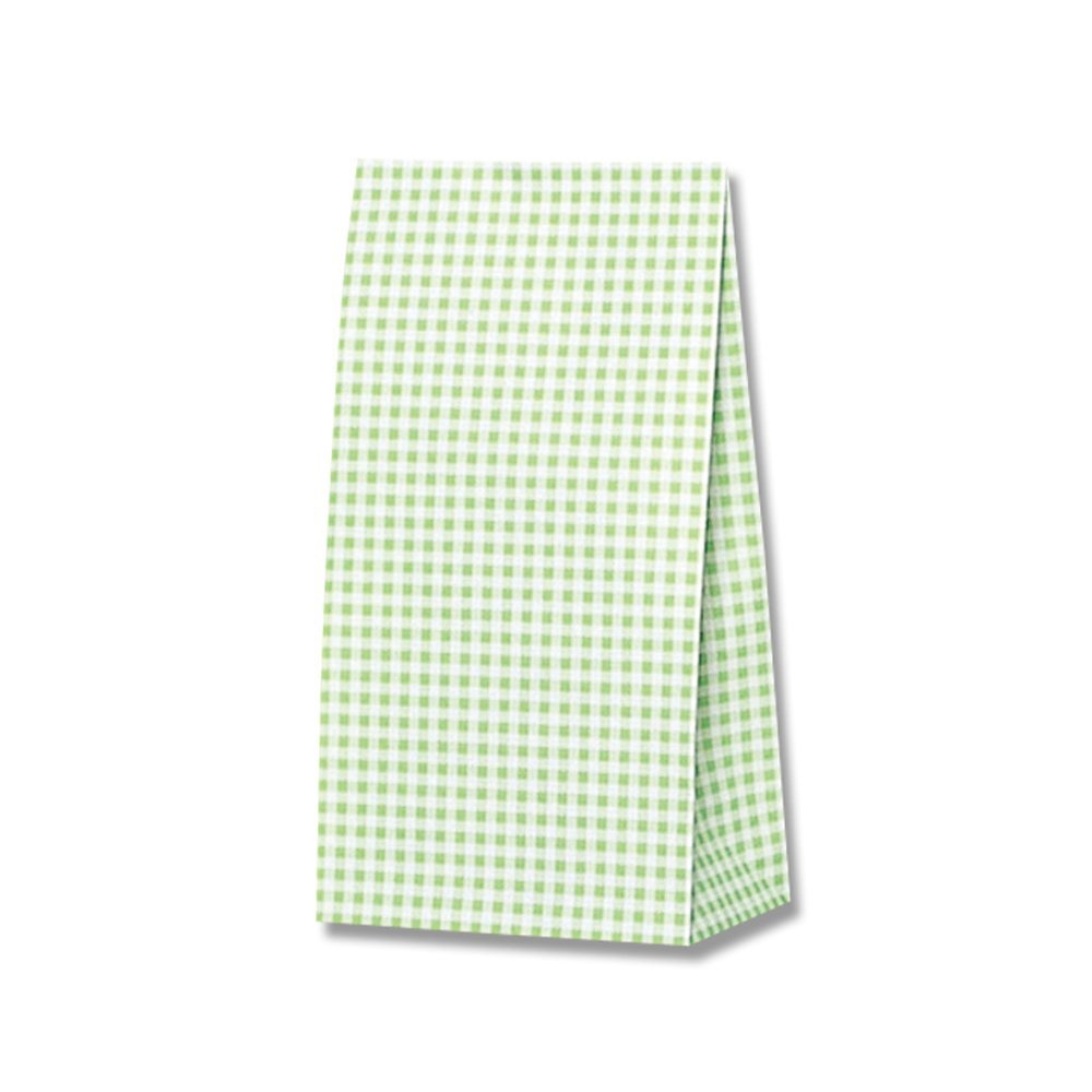 Shimojima Heiko 002698102 Fancy Bag K6 Paper Bags, With Gusset, Bleaching, Gingham, Green, 5.9 x 3.5 x 11.0 inches (15 x 9 x 28 cm), 50 Sheets