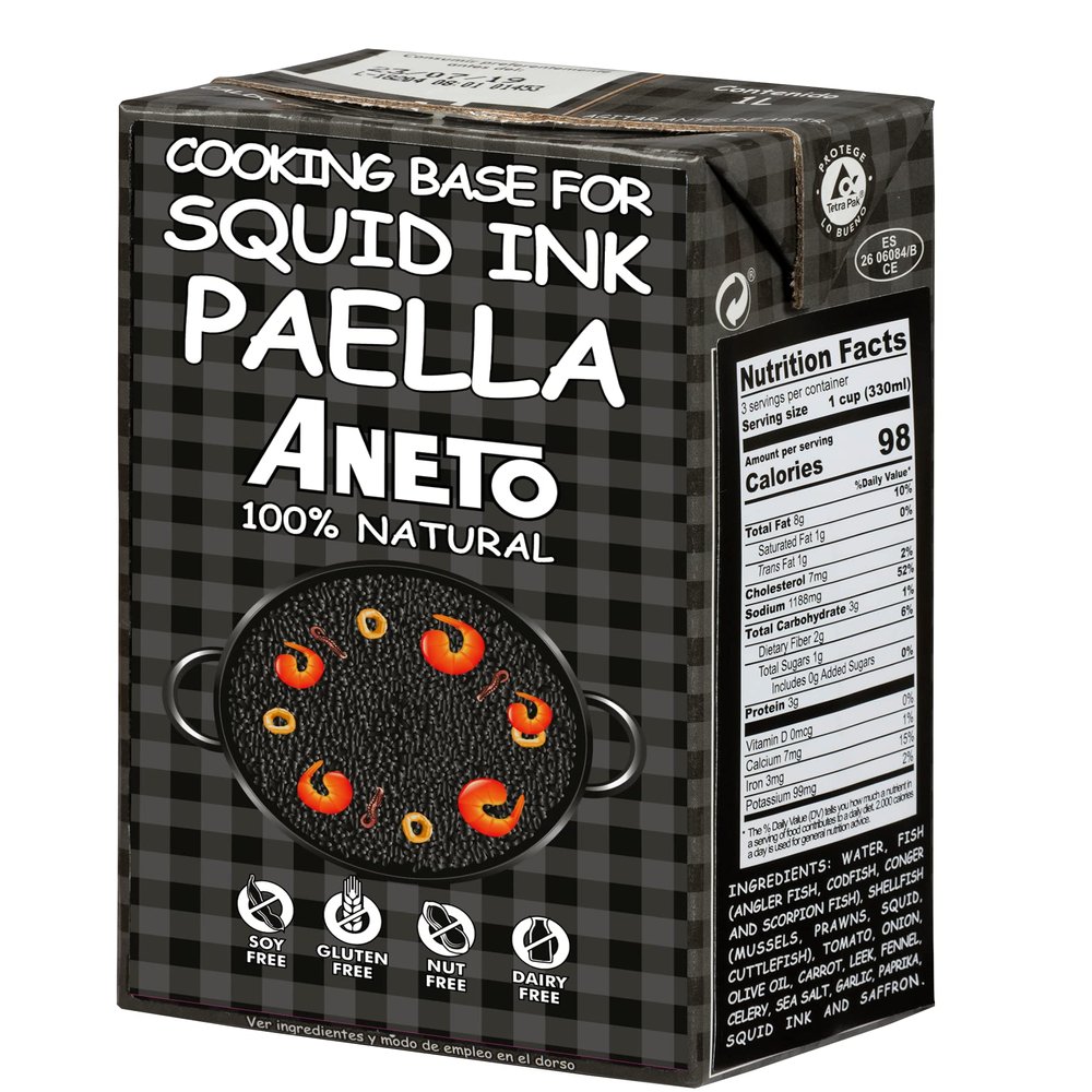 Aneto Squid Ink Paella Cooking Base Broth | 33.83 ounces | 1 Pack | 100% Natural Ingredients |