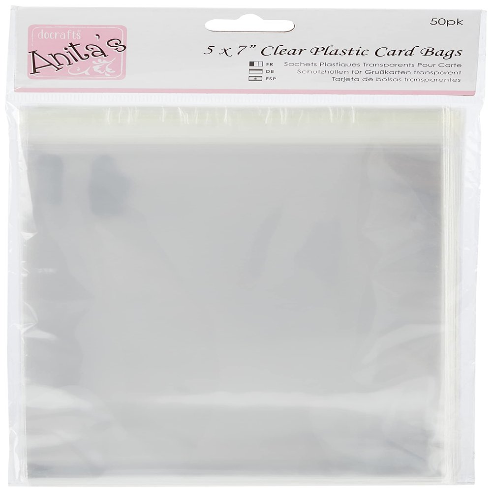 anitas 193 x 142 mm Plastic Card Bag with 25 mm Lip, Pack of 50, Transparent